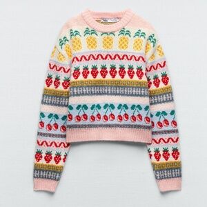 Zara fruit jacquard sweater NWT